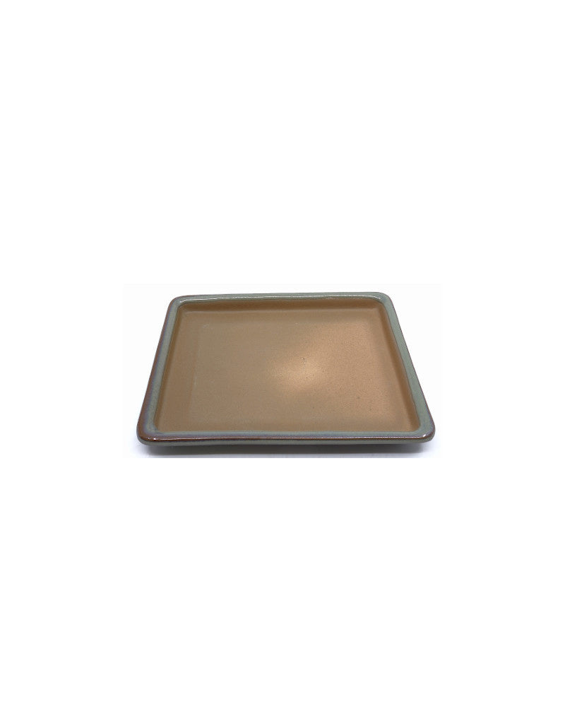 Bonsai pot, green and beige, rectangular, 14cm - set