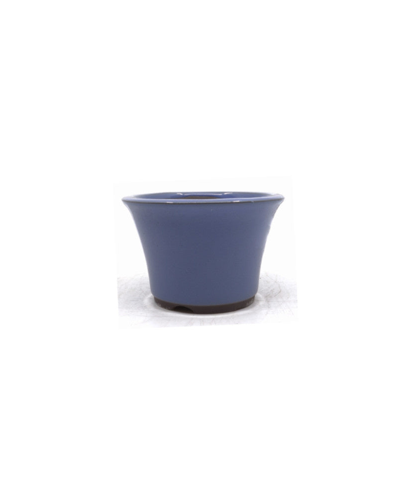 Semi-cascade bonsai pot, round, light blue, 12cm