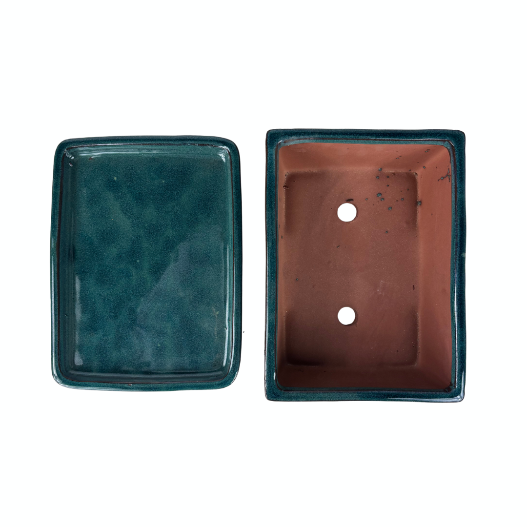 Bonsai pot green rectangular 24cm - set