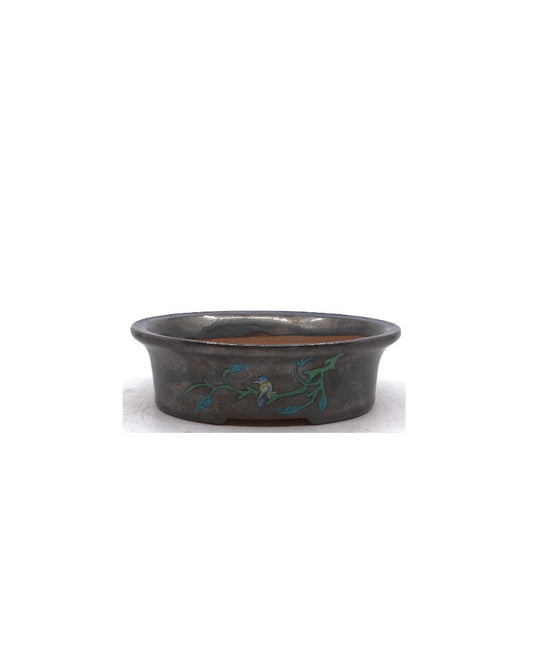 Bonsai pot hand-painted bird oval 16cm