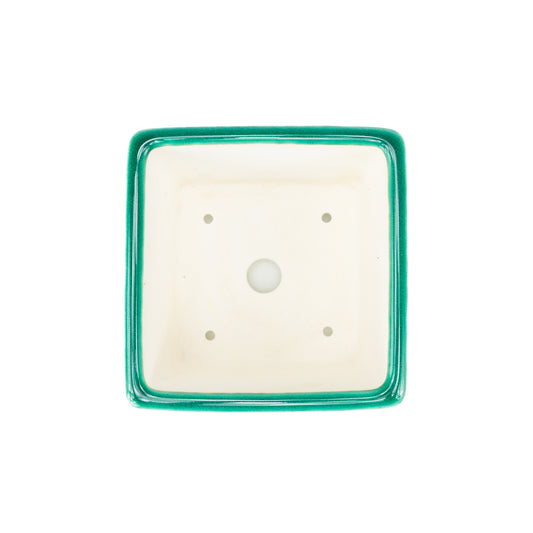 Bonsai Yixing pot green semi-cascade square 14cm, height 11cm