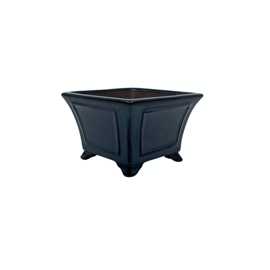 Bonsai pot - square, glazed, blue (14cm wide)