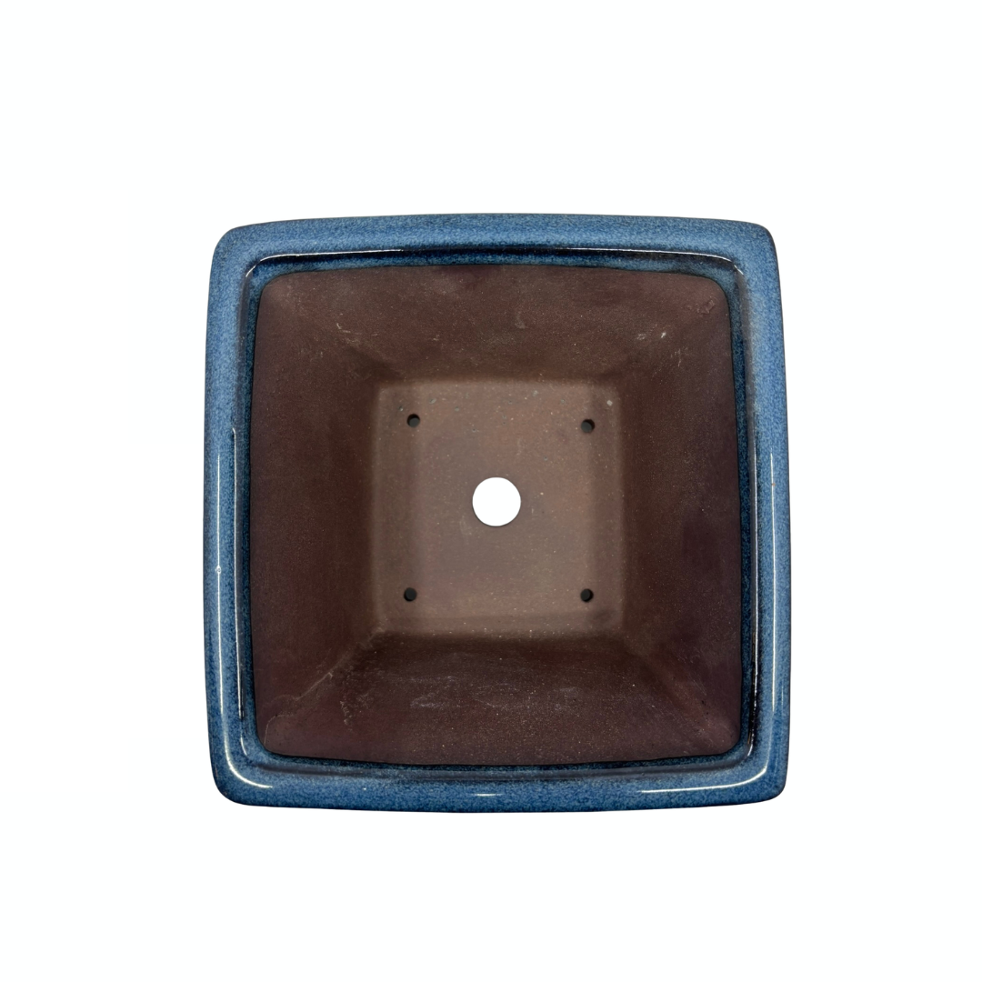 Bonsai pot - square, glazed, blue (14cm wide)