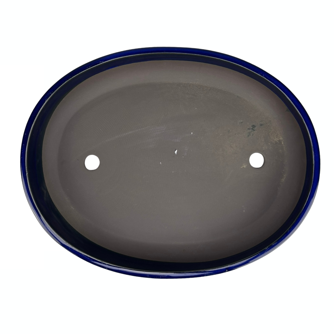 Bonsai pot - oval, glazed, blue (47cm wide)