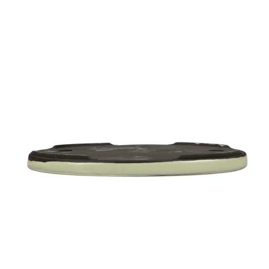 Bonsai pot - oval, glazed, cream (34cm wide)