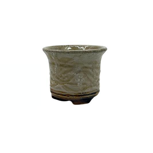 Shohin Bonsai pot cream with crossed lines René Lecocq 9cm