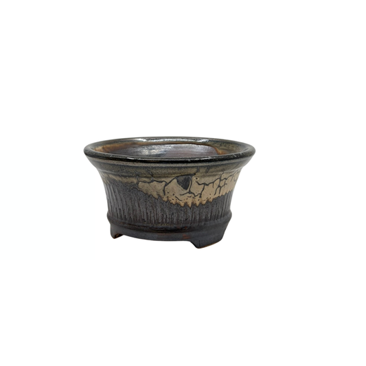 Bonsai pot charcoal with beige accents René Lecocq 13cm