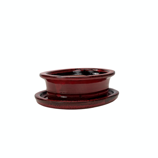 Bonsai pot red oval 16cm - set