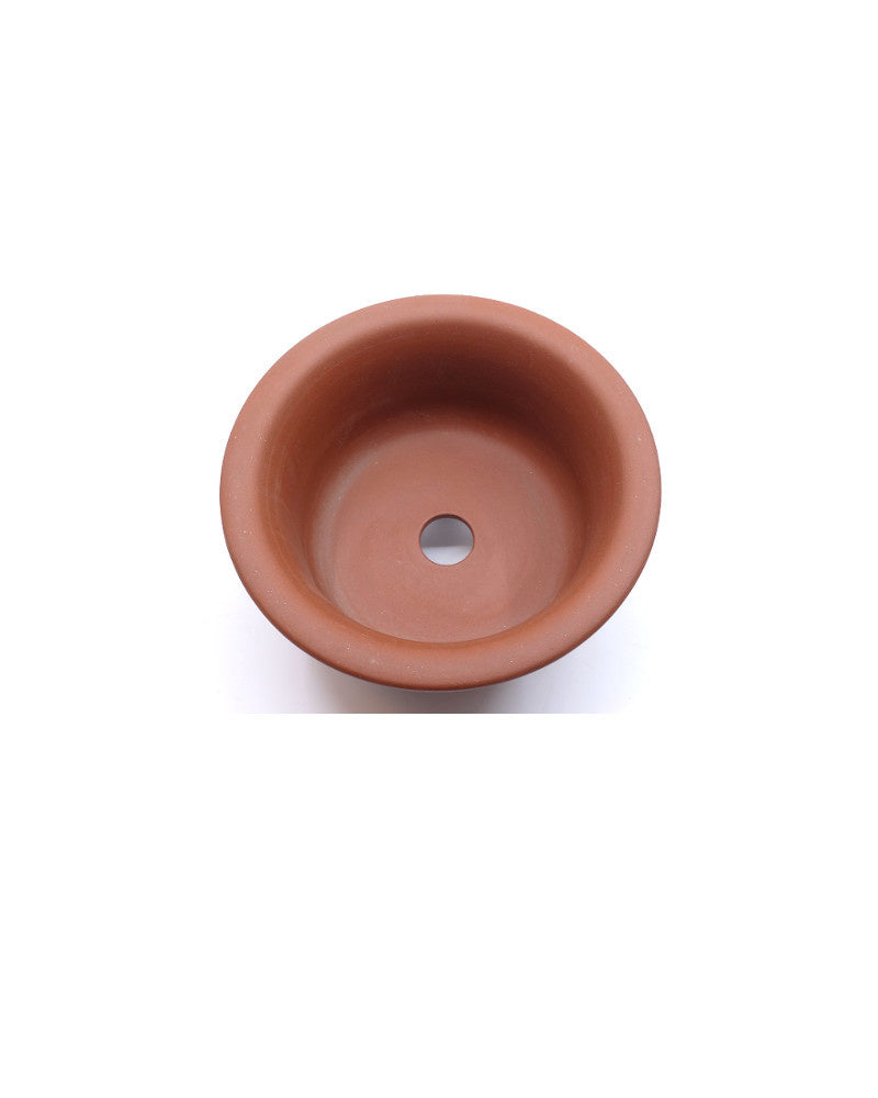 Yixing semi-cascade unglazed bonsai pot, round 14cm, height 8cm