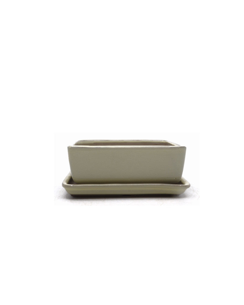 Bonsai pot creme rechthoekig 14cm - set