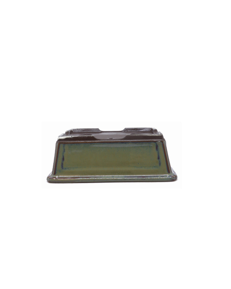 Bonsai pot, green and beige, rectangular, 15cm - set