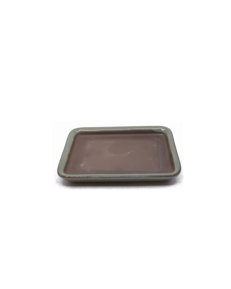 Bonsai pot, green and beige, rectangular, 15cm - set