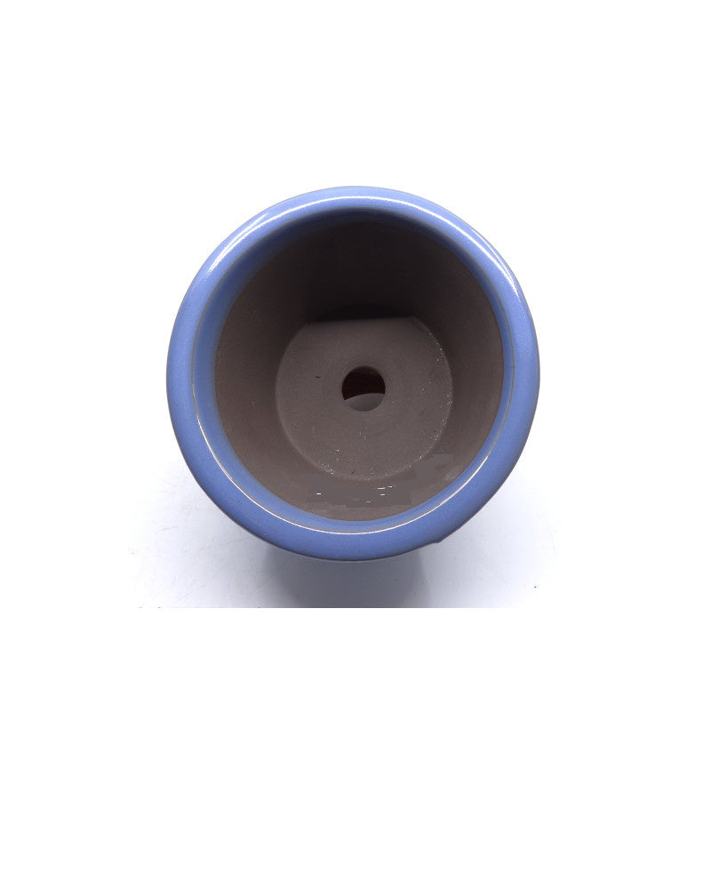 Semi-cascade bonsai pot, round, light blue, 12cm