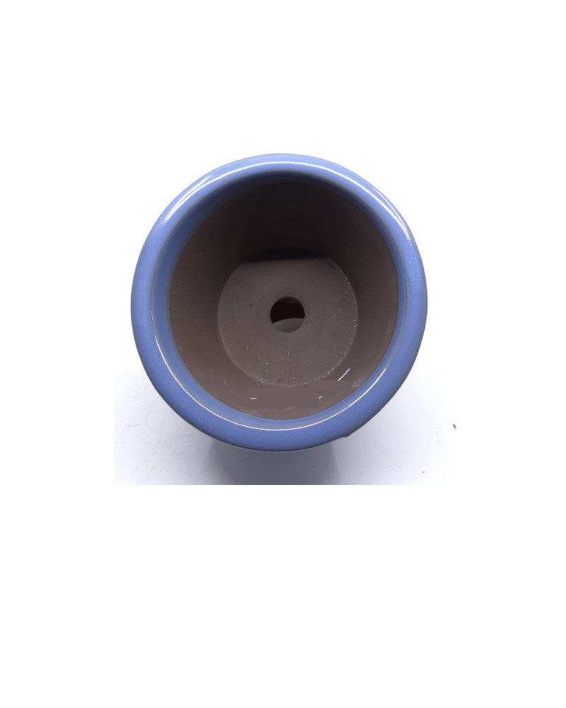 Semi-cascade bonsai pot, round, light blue, 16cm