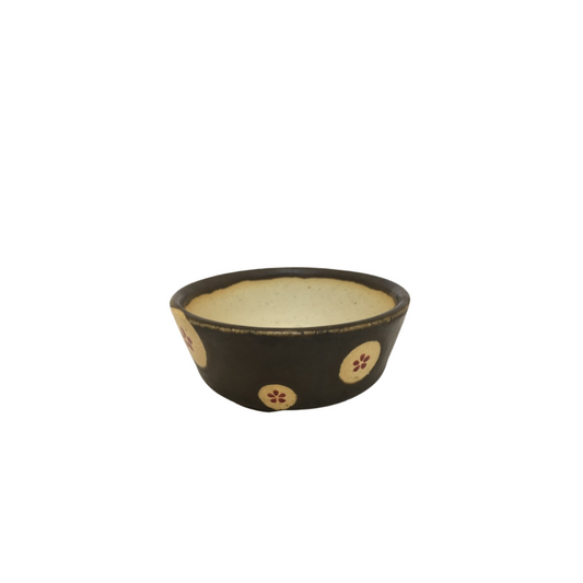Shohin bonsai pot brown with flowers round 7cm