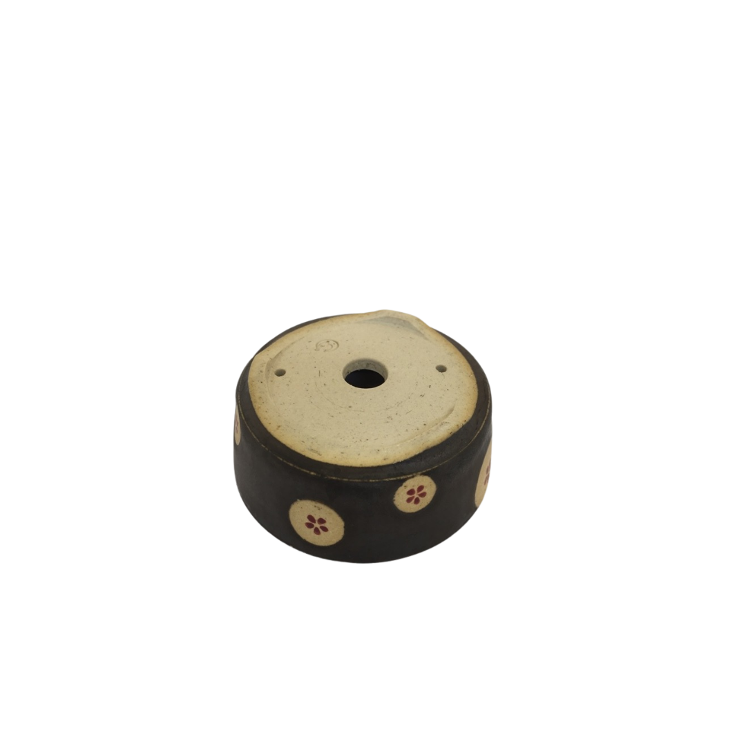 Shohin bonsai pot brown with flowers round 7cm