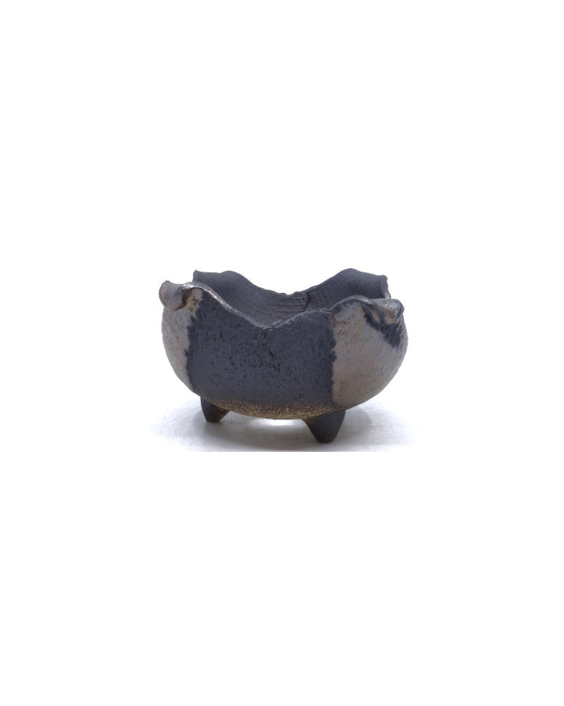 Shohin Bonsai pot handgemaakt bruin met brons accent 12cm