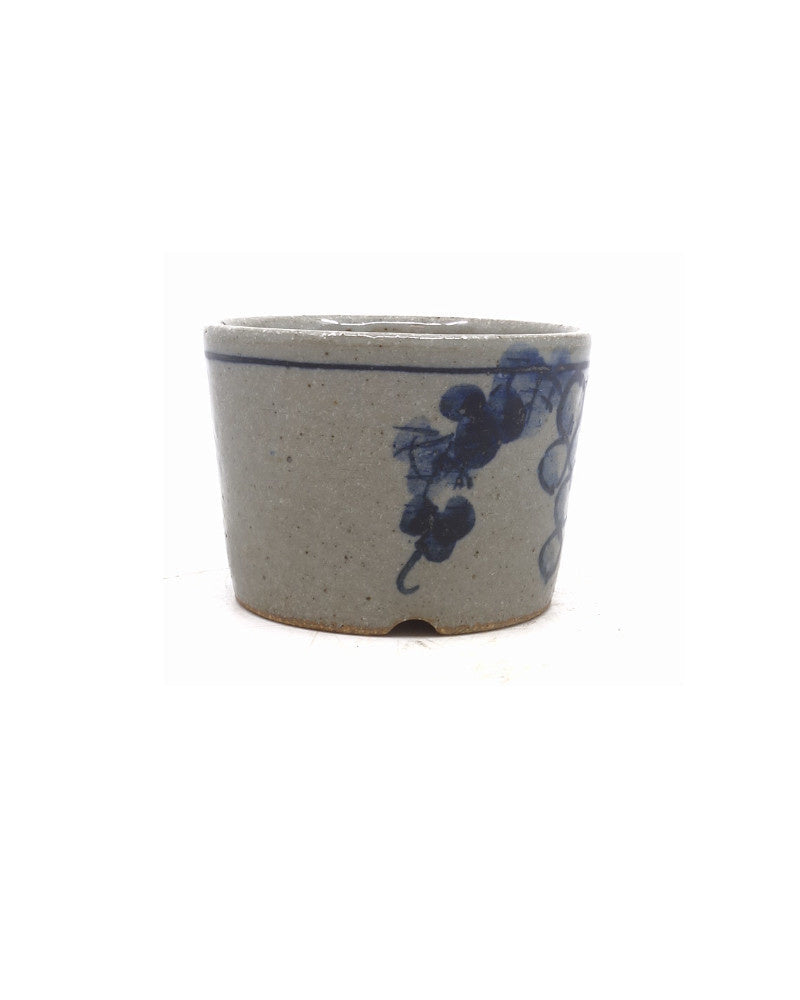 Shohin Bonsai pot hand-painted grapes round 9cm
