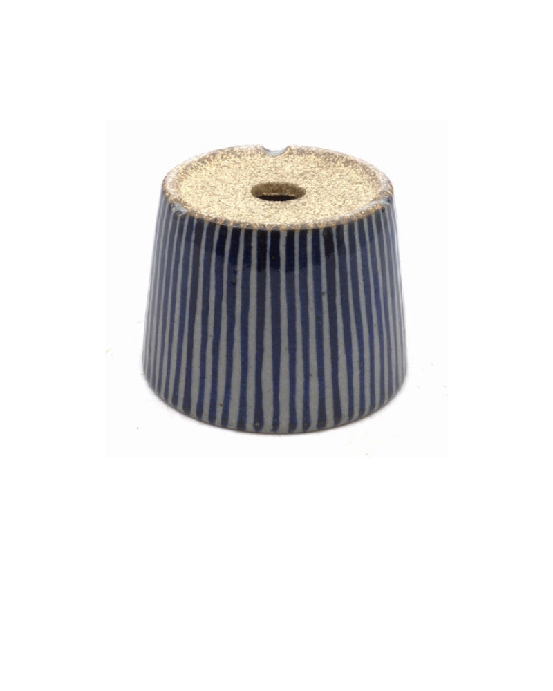 Shohin Bonsai pot handgeschilderd blauwe strepen rond 9cm