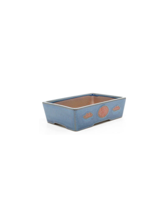 Bonsai pot blauw met rode accent rechthoek 15cm