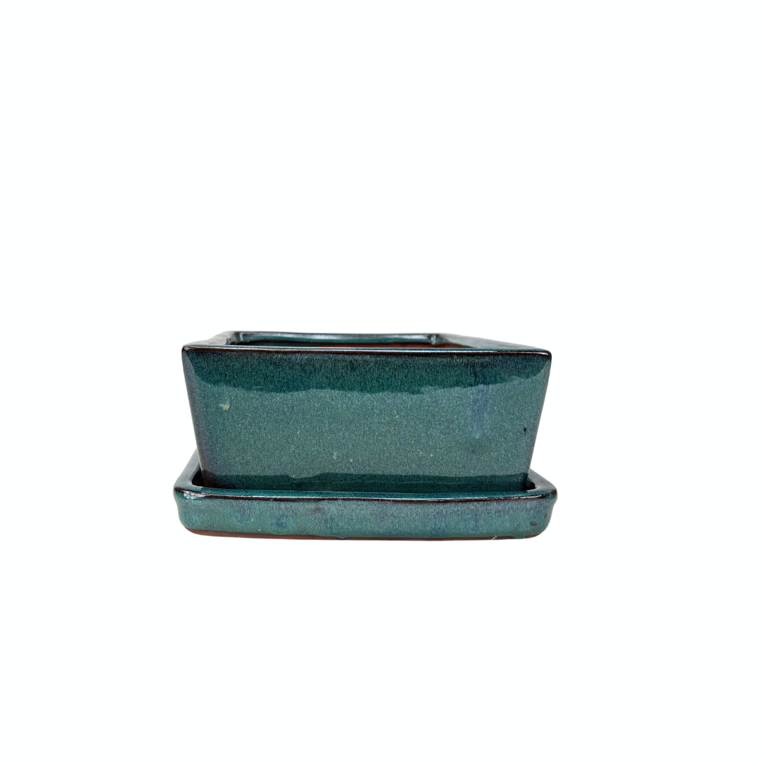 Bonsai pot green rectangular 15cm - set