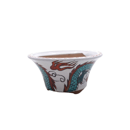 Bonsai pot hand-painted dragon round 15cm