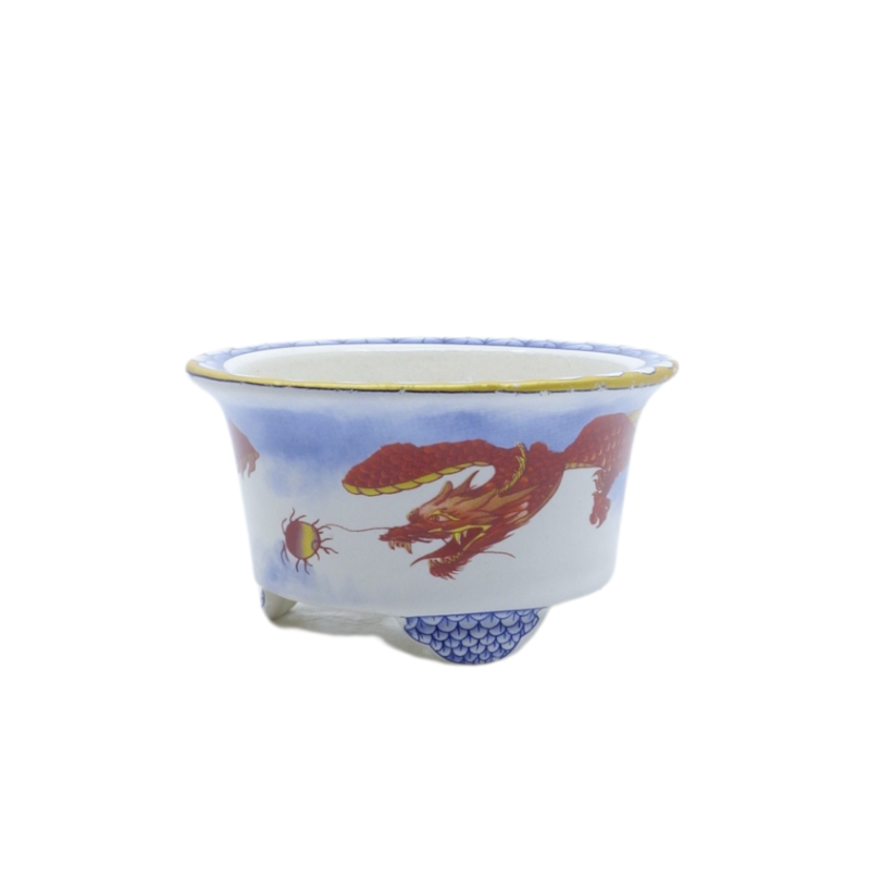 Bonsai pot blauw rood draak rond 12cm