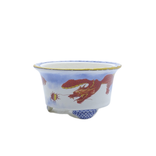 Bonsai pot blauw rood draak rond 12cm