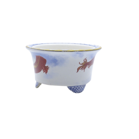 Blue red dragon round bonsai pot 12cm