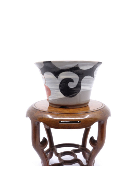 Bonsai pot Kutani yaki 'Hanakago' hand-painted multi-color pot 12cm
