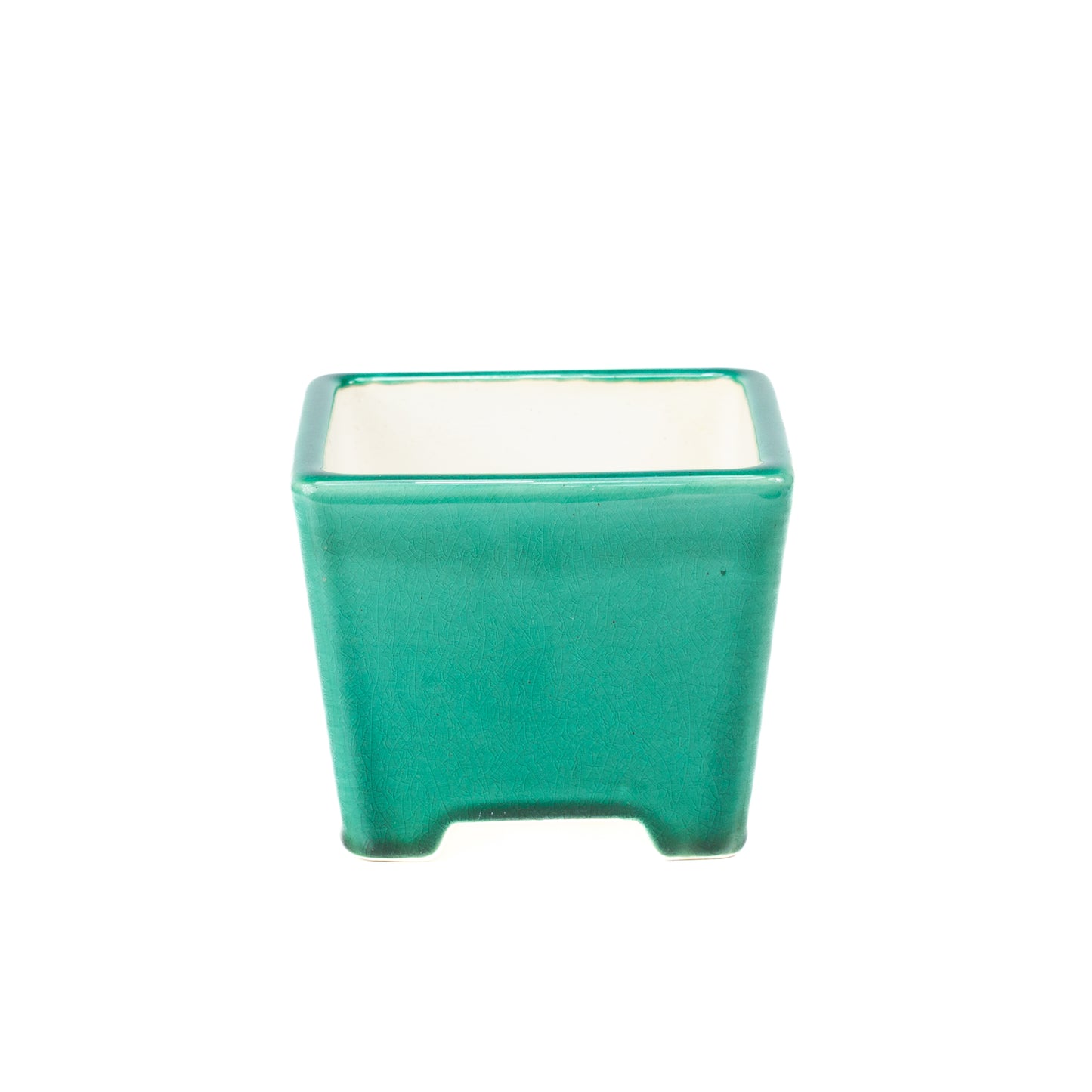 Bonsai Yixing pot green semi-cascade square 14cm, height 11cm