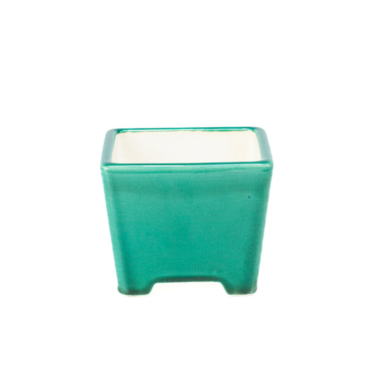Bonsai Yixing pot green semi-cascade square 14cm, height 11cm