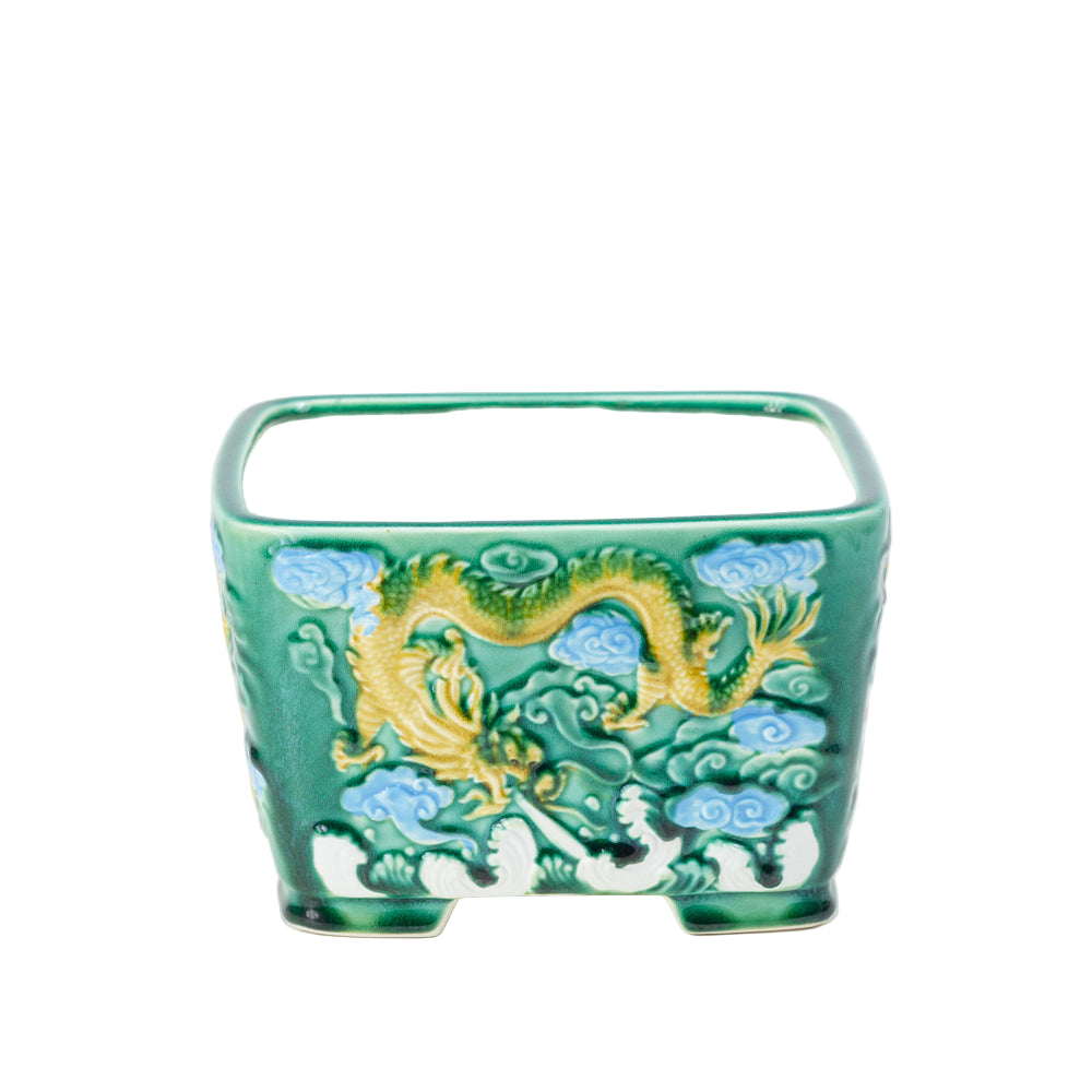 Bonsai Yixing pot green dragon square 21cm