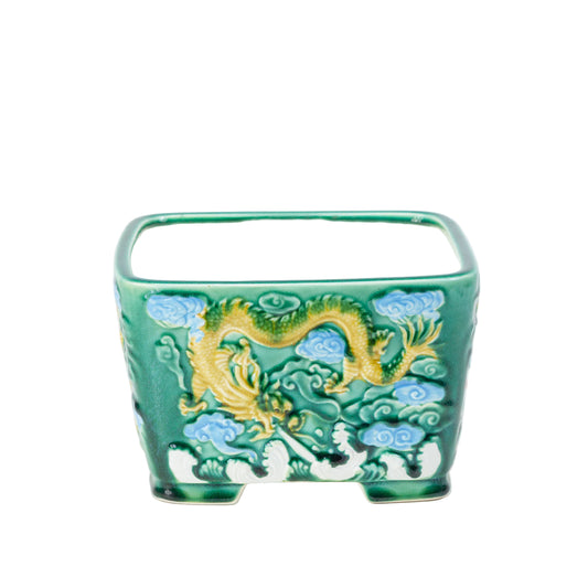 Bonsai Yixing pot green dragon square 21cm