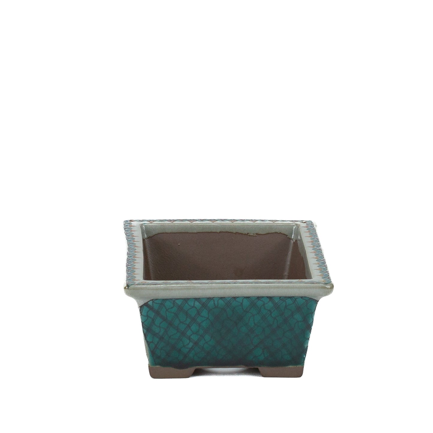 Bonsai pot Kutani yaki 'Ishidatami' rectangular multi-colours 13cm