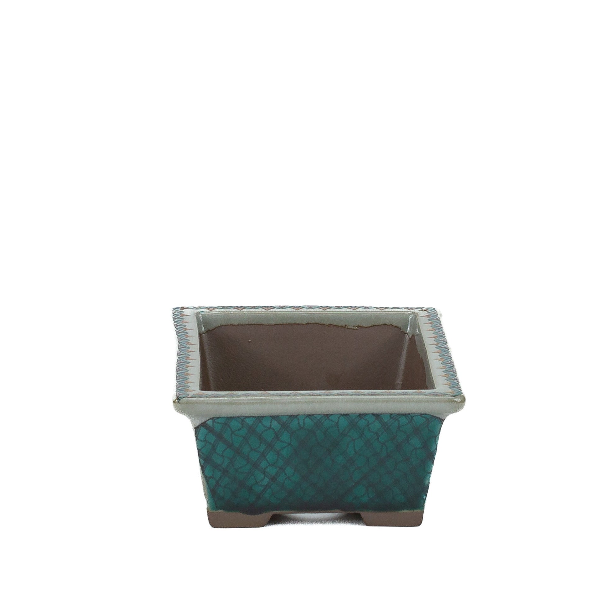 Bonsai pot Kutani yaki 'Ishidatami' rectangular multi-colours 13cm