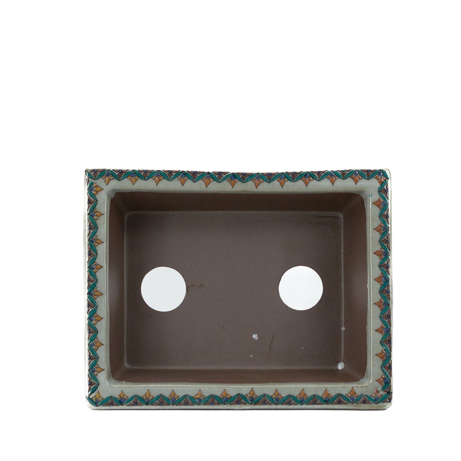 Bonsai pot Kutani yaki 'Ishidatami' rectangular multi-colours 13cm