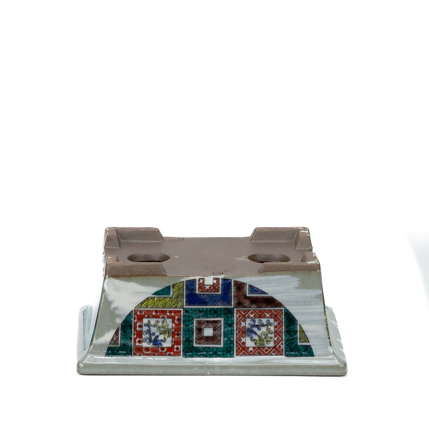 Bonsai pot Kutani yaki 'Ishidatami' rechthoekig multi-kleuren 13cm