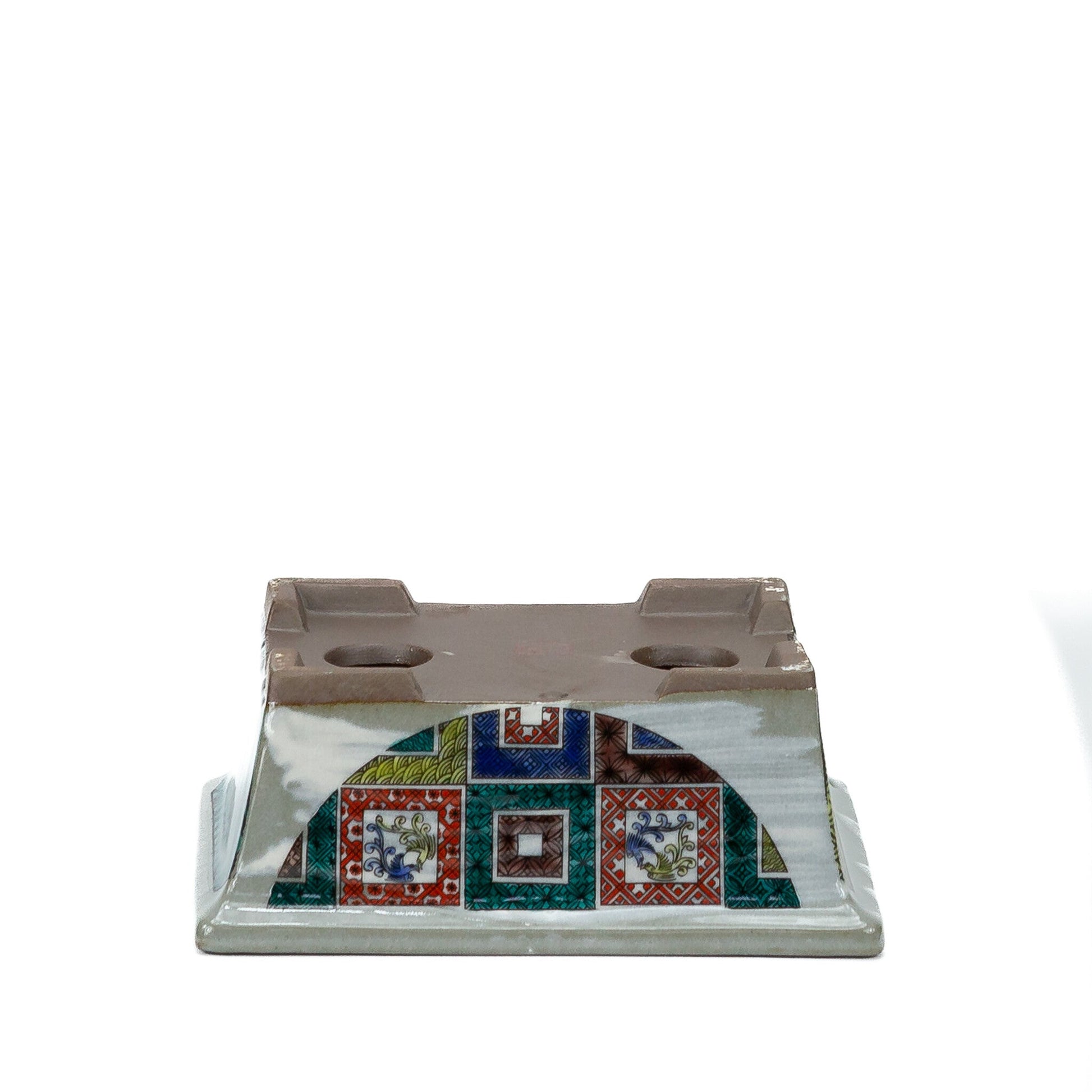 Bonsai pot Kutani yaki 'Ishidatami' rectangular multi-colours 13cm