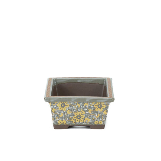 Bonsai pot Kutani yaki 'Shiro-tsubu tetsusen' rectangular gold 13cm