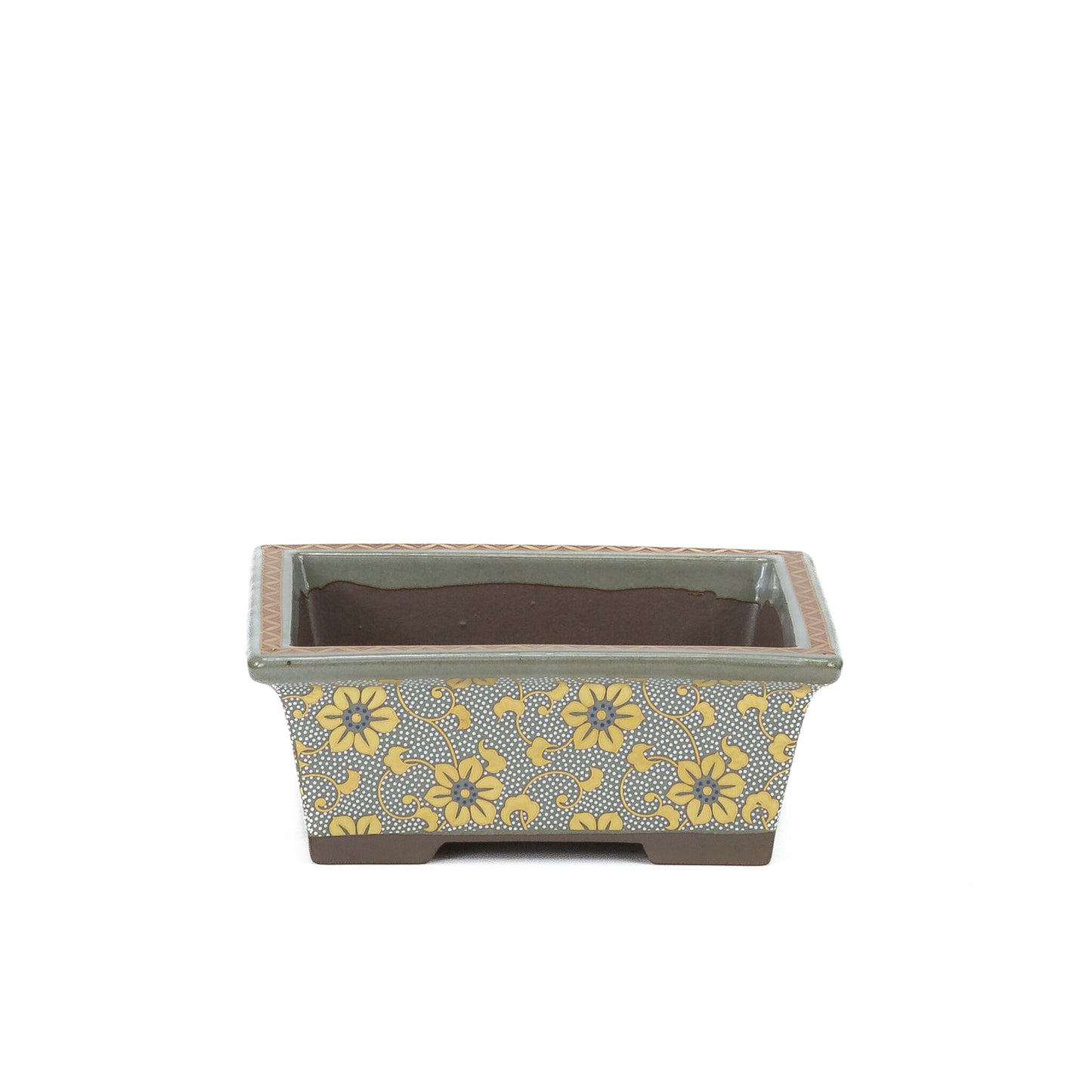 Bonsai pot Kutani yaki 'Shiro-tsubu tetsusen' rechthoekig goud 13cm