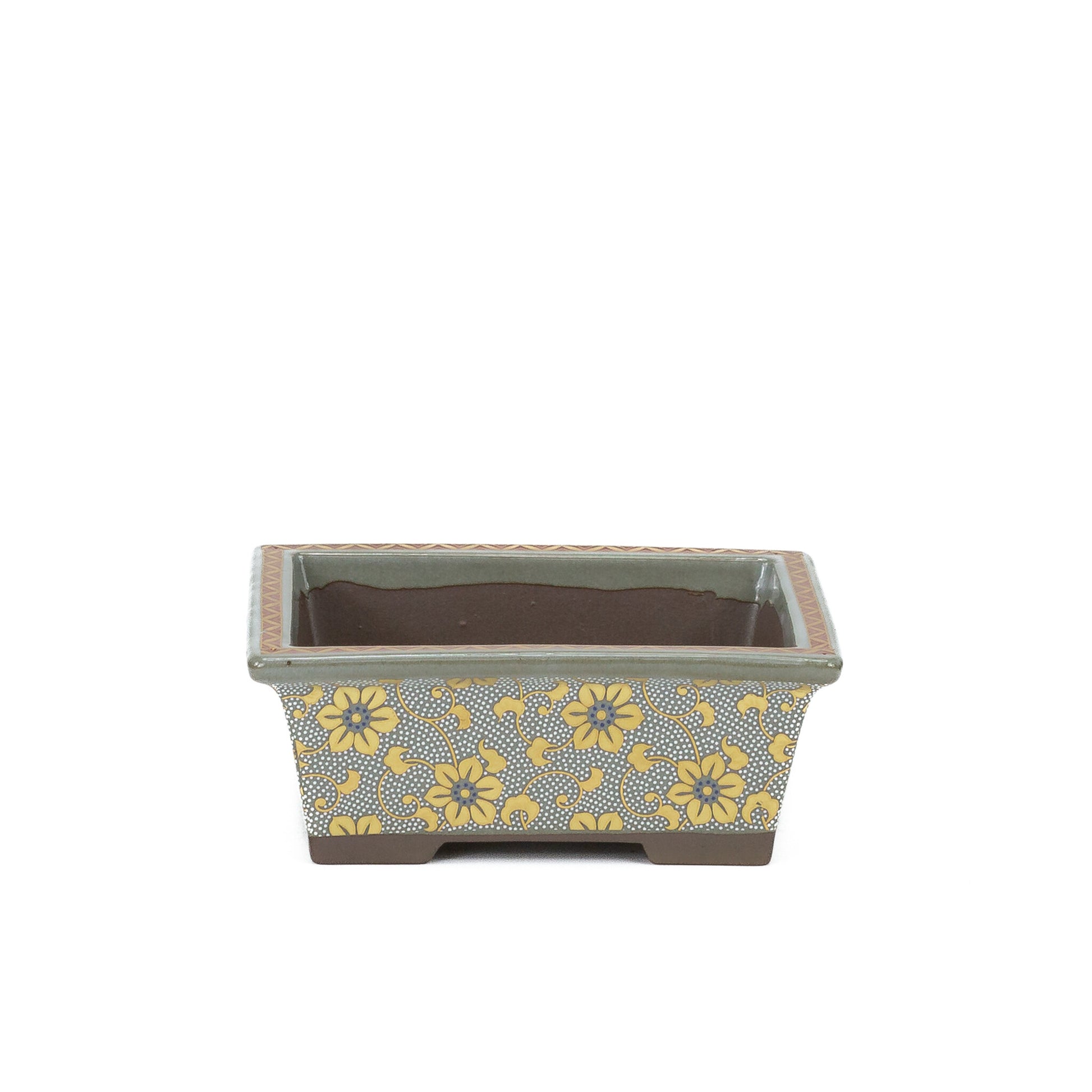 Bonsai pot Kutani yaki 'Shiro-tsubu tetsusen' rechthoekig goud 13cm