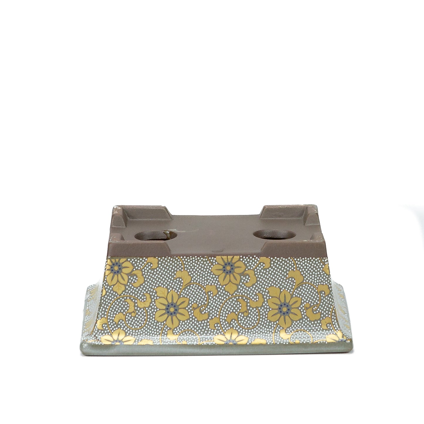 Bonsai pot Kutani yaki 'Shiro-tsubu tetsusen' rechthoekig goud 13cm