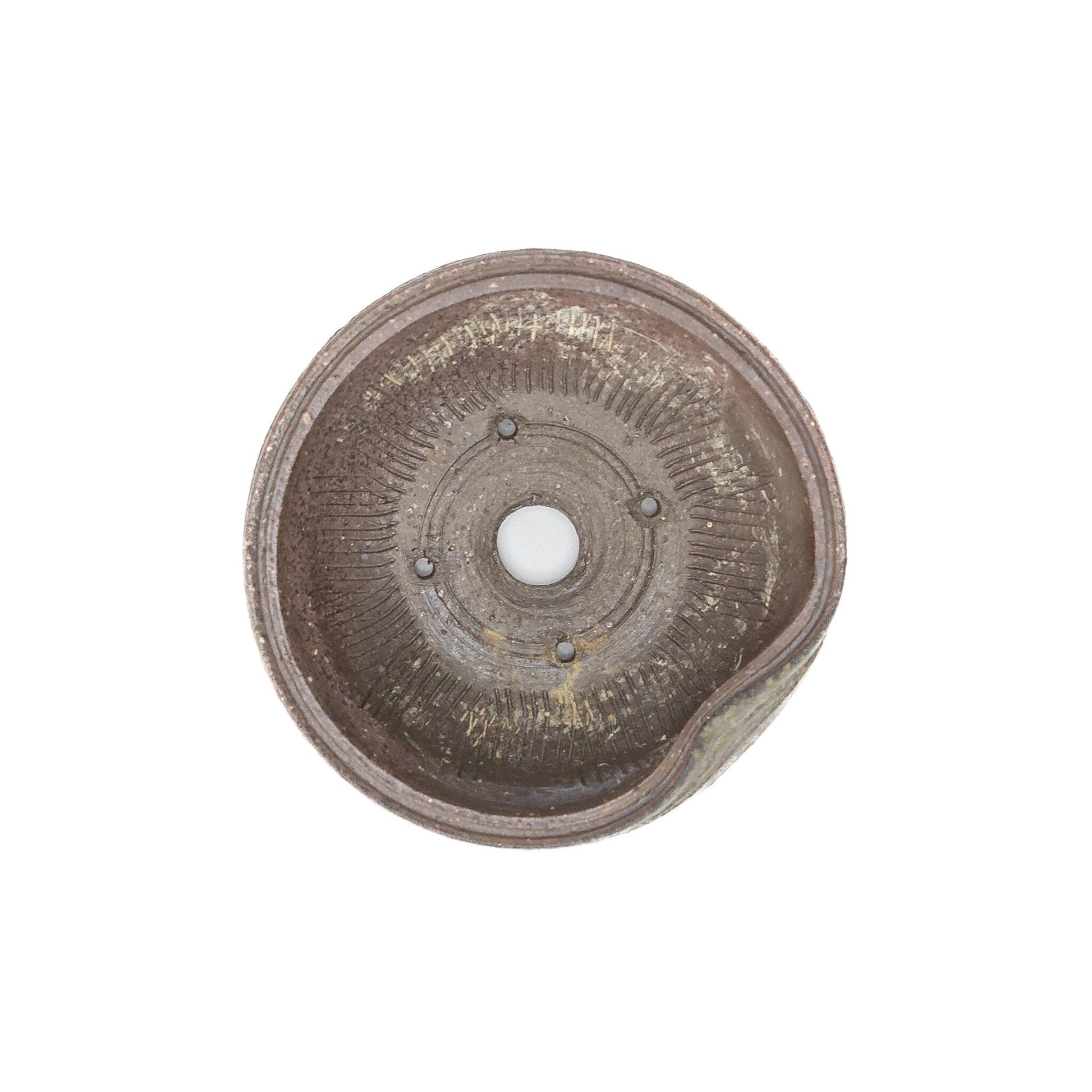 Shohin pot ongeglazuurd met accenten rond 10.2cm