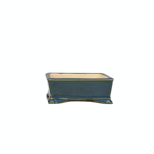 Bonsai pot - rectangular, glazed, blue (10cm wide)