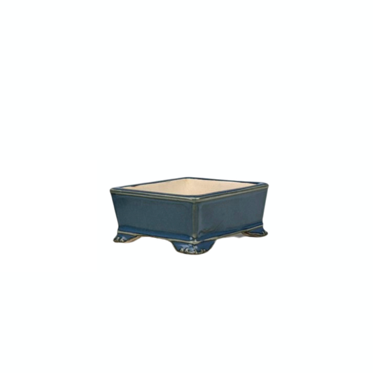Bonsai pot - rectangular, glazed, blue (10cm wide)