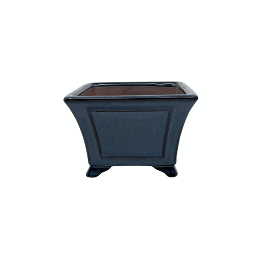 Bonsai pot - square, glazed, blue (14cm wide)