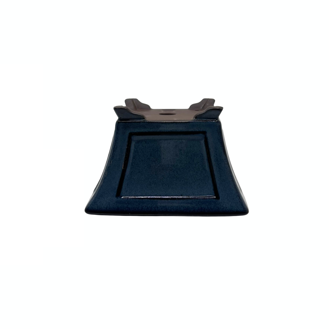 Bonsai pot - square, glazed, blue (14cm wide)