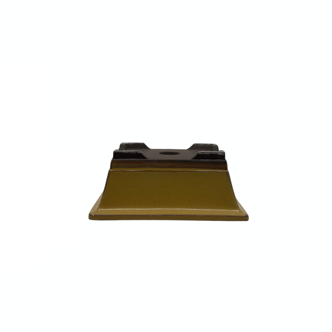 Bonsai pot set - rectangular, glazed, yellow (14cm wide)