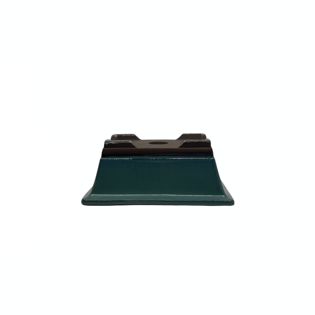 Bonsai pot set - rectangular, glazed, green (14cm wide)